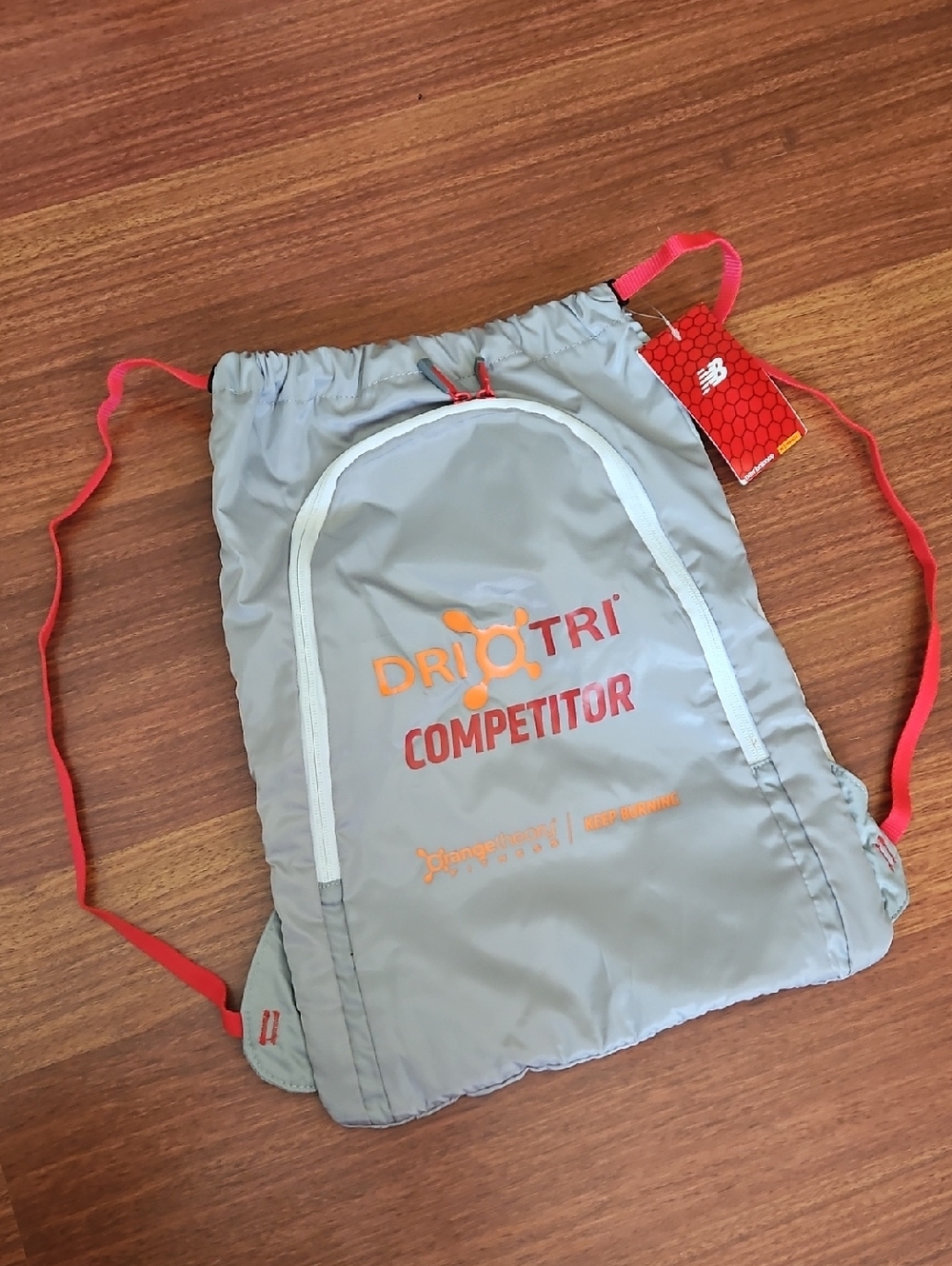 New Balance Orangetheory DriTri Sport Cinch Sack Backpack Grey Red NWT